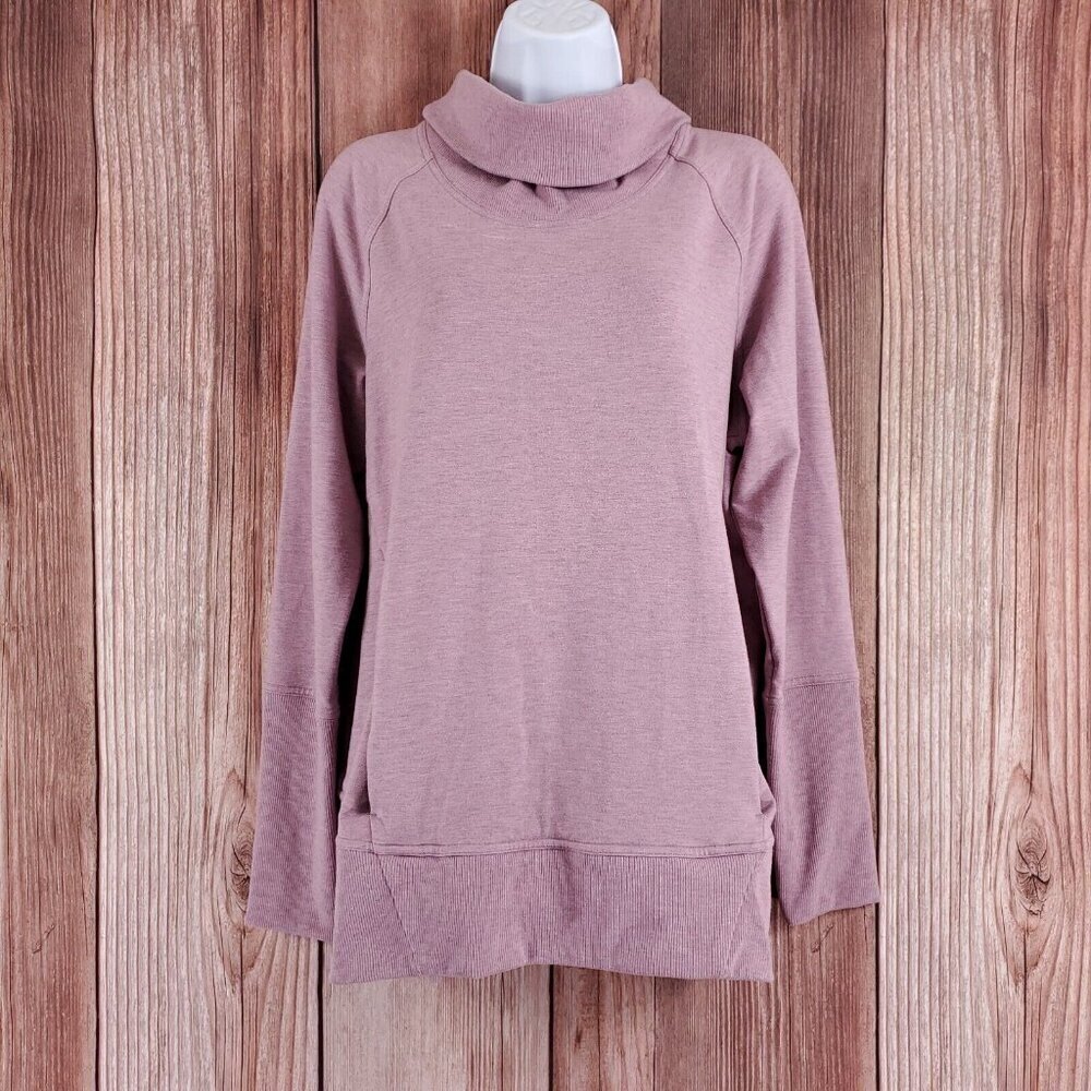 Lululemon Womens Size 10 High Lines Pullover Heathered Vintage Mauve Cowl Neck